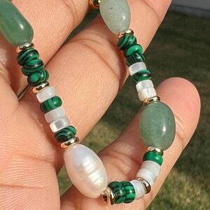 Freshwater Pearl Aventurine and Malachite Bracelet